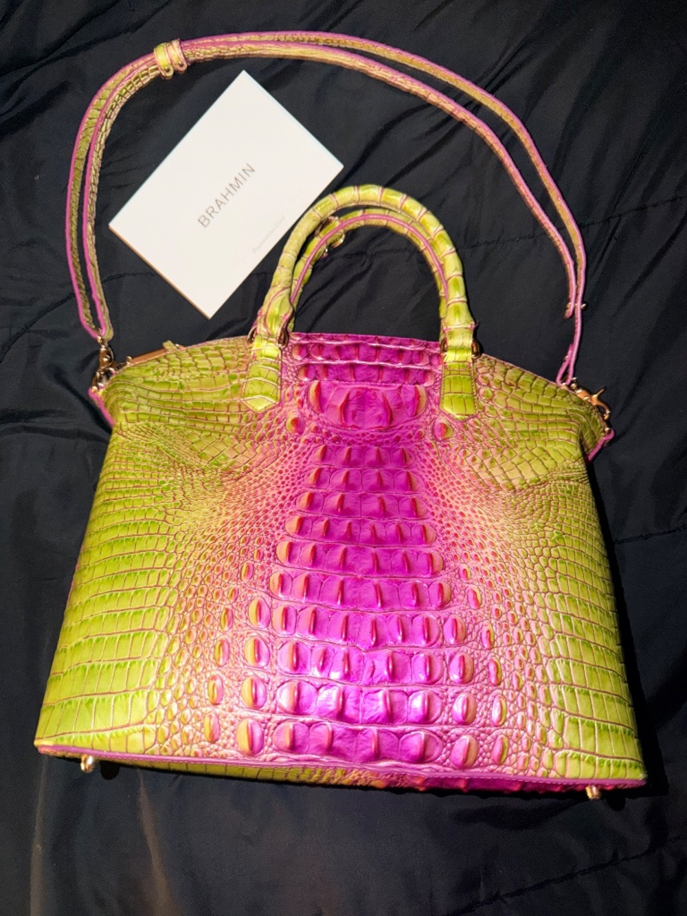 RARE Brahmin Large Duxbury Satchel in Limeade Ombre Melbourne Leather - Picture 2 of 6